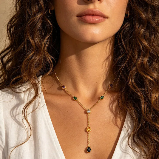 Water Droplets Color 18K Gold Plated 304 Stainless Steel Necklace