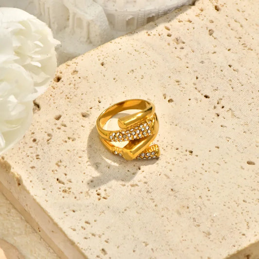 Interlocked Zirconia 304 Stainless Steel 18K Gold Plated