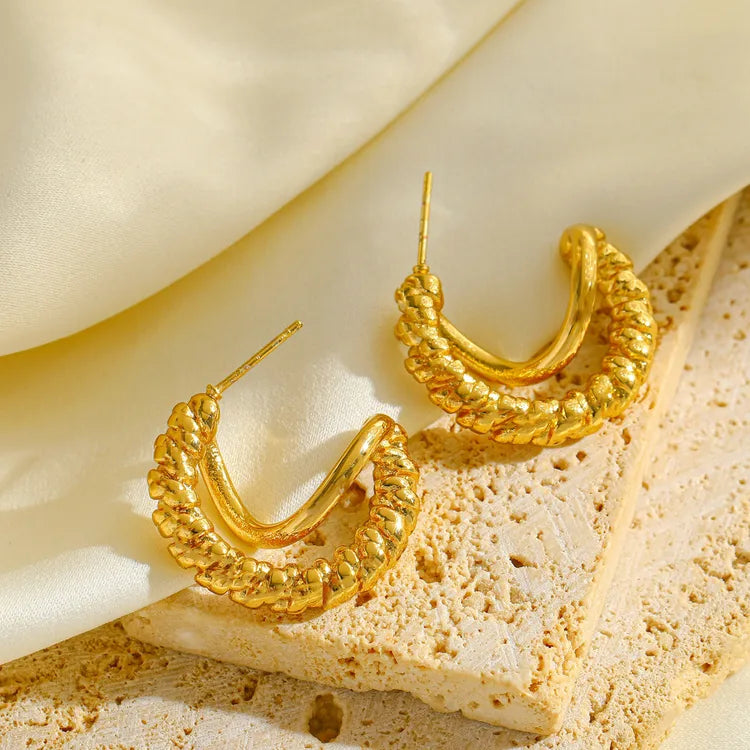 Texture C-Shaped 18K Gold Plated 304 Stainless Steel Earring