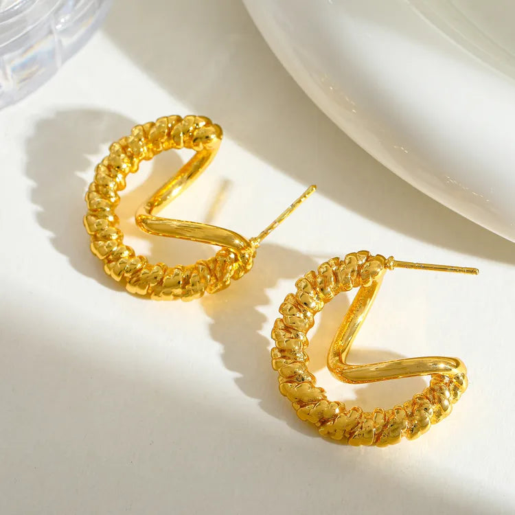 Texture C-Shaped 18K Gold Plated 304 Stainless Steel Earring