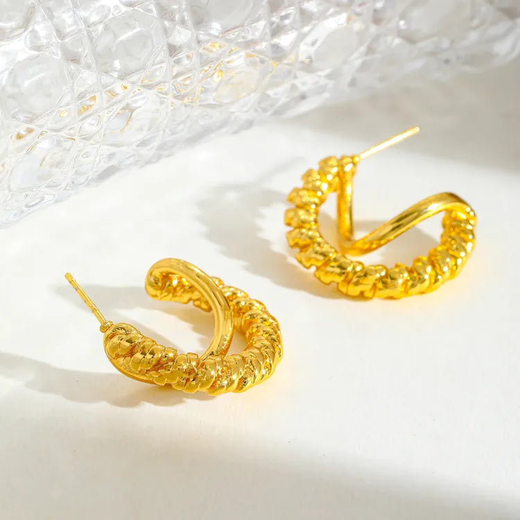 Texture C-Shaped 18K Gold Plated 304 Stainless Steel Earring