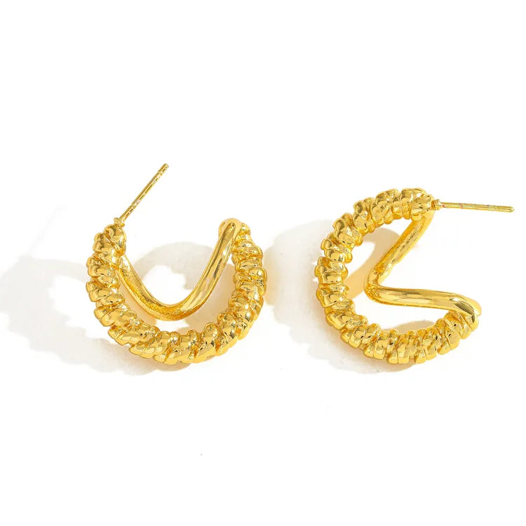Texture C-Shaped 18K Gold Plated 304 Stainless Steel Earring
