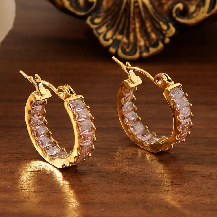 Pink Luxurious 18K Gold Plated Titanium Steel Earring
