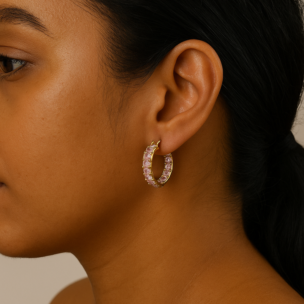 Pink Luxurious 18K Gold Plated Titanium Steel Earring