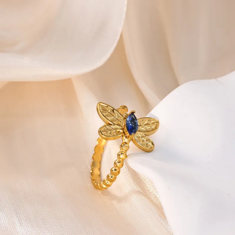 Dragon Fly Blue 18K Gold Plated 304 Stainless Steel Necklace Set