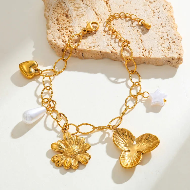 Flower Drop 304 Stainless Steel 18K Gold Plated Bracelet