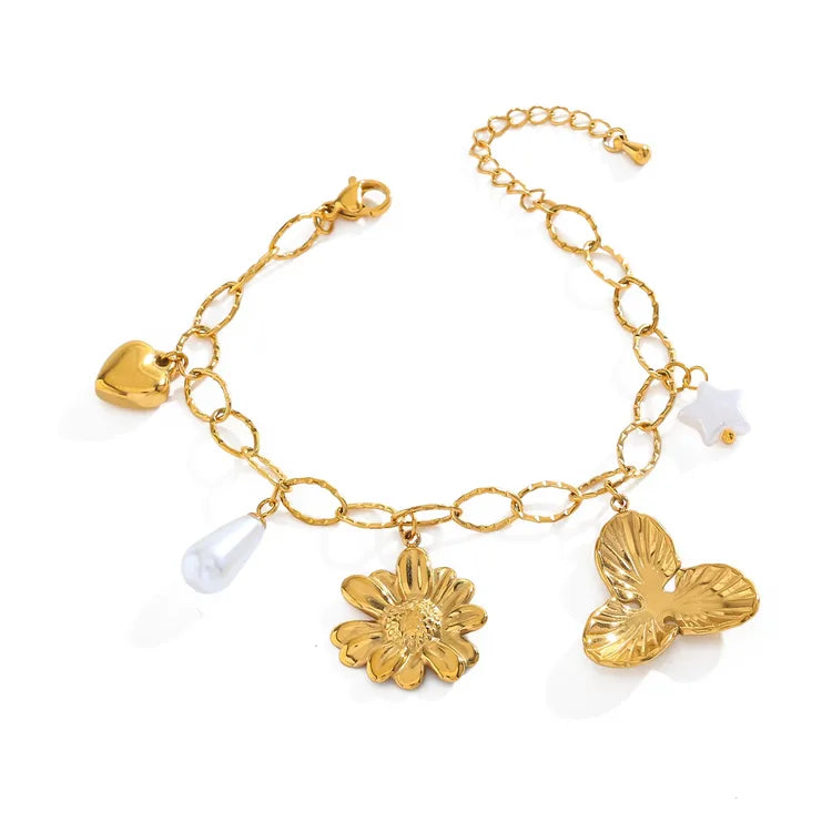 Flower Drop 304 Stainless Steel 18K Gold Plated Bracelet
