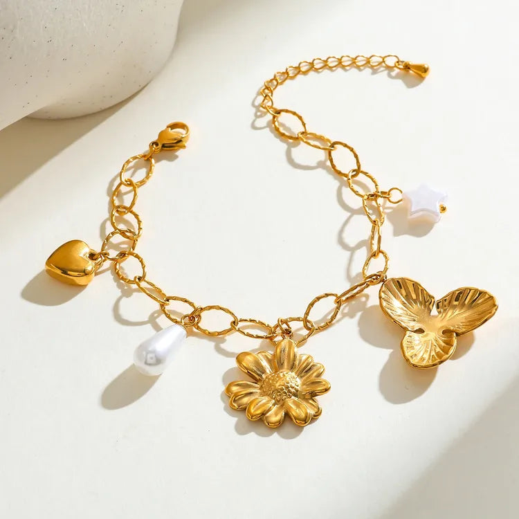 Flower Drop 304 Stainless Steel 18K Gold Plated Bracelet