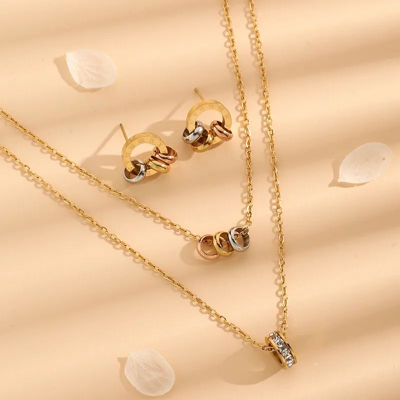Roman Numeral 18K Gold Plated 304 Stainless Steel Necklace Set