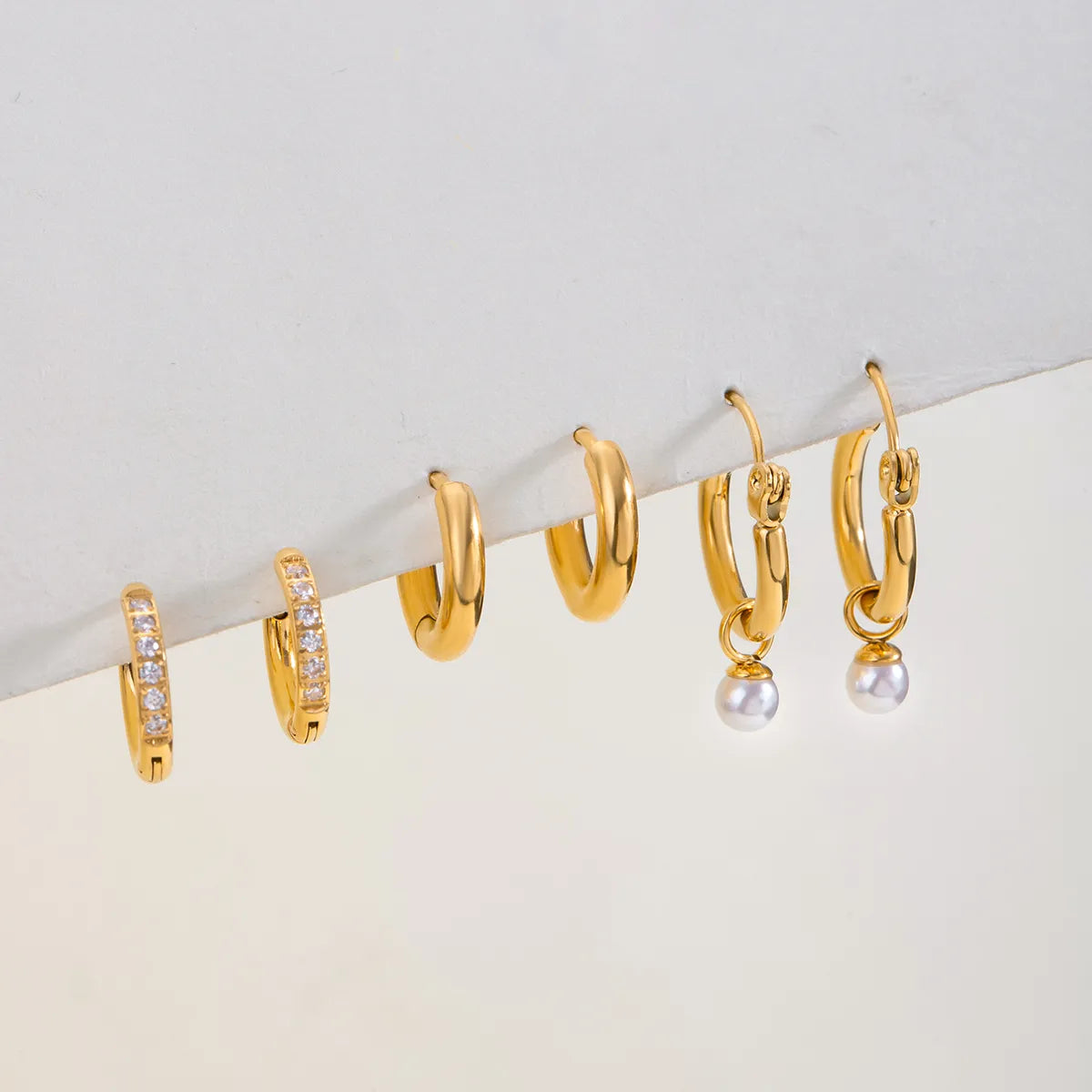 Classic Pearl Gem 304 Stainless Steel Geometric 18K Gold Plated Earring