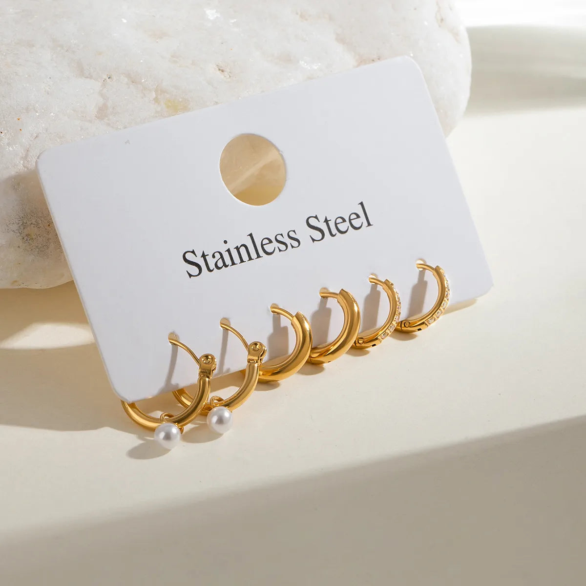 Classic Pearl Gem 304 Stainless Steel Geometric 18K Gold Plated Earring