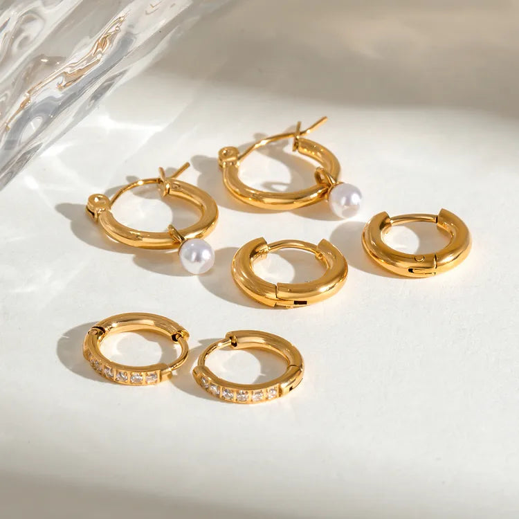 Classic Pearl Gem 304 Stainless Steel Geometric 18K Gold Plated Earring