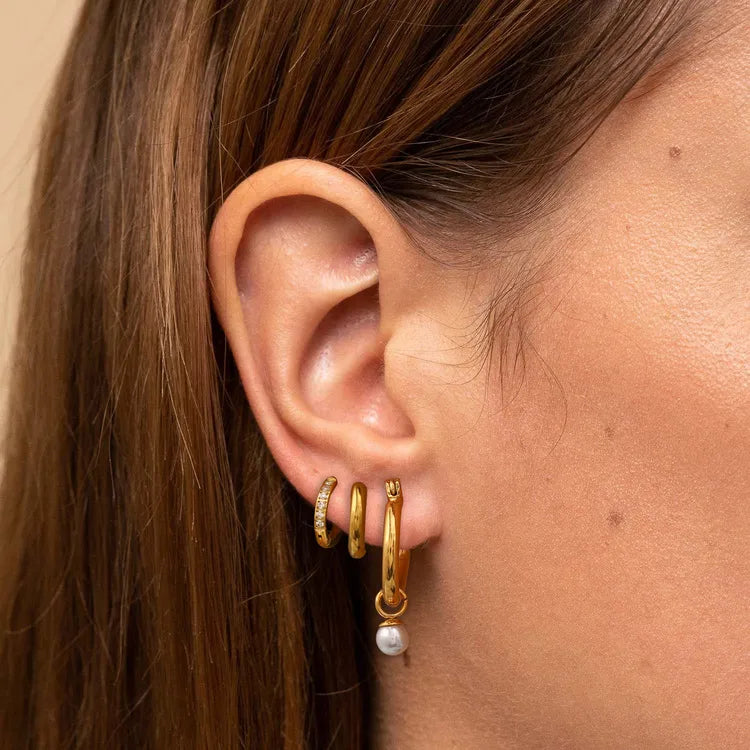 Classic Pearl Gem 304 Stainless Steel Geometric 18K Gold Plated Earring