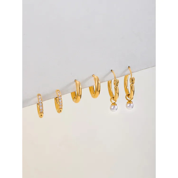 Classic Pearl Gem 304 Stainless Steel Geometric 18K Gold Plated Earring