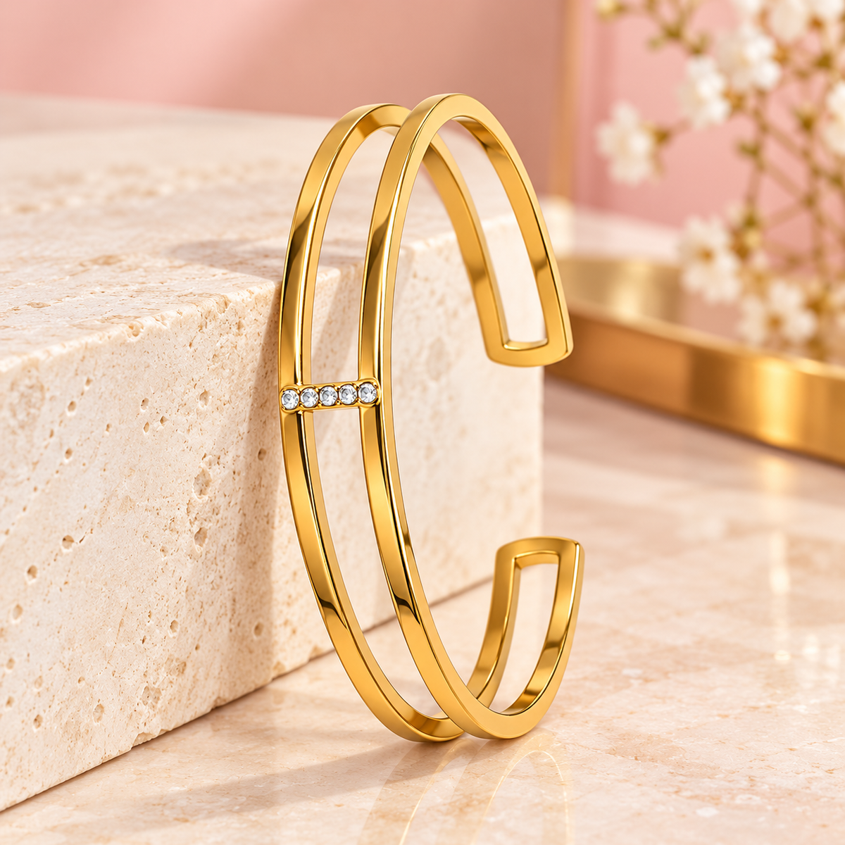 Diamanté Double Strand 18K Gold Plated 304 Stainless Steel Bracelet