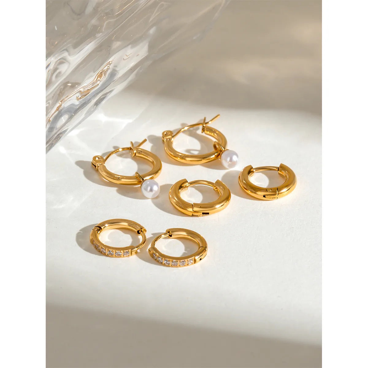 Classic Pearl Gem 304 Stainless Steel Geometric 18K Gold Plated Earring