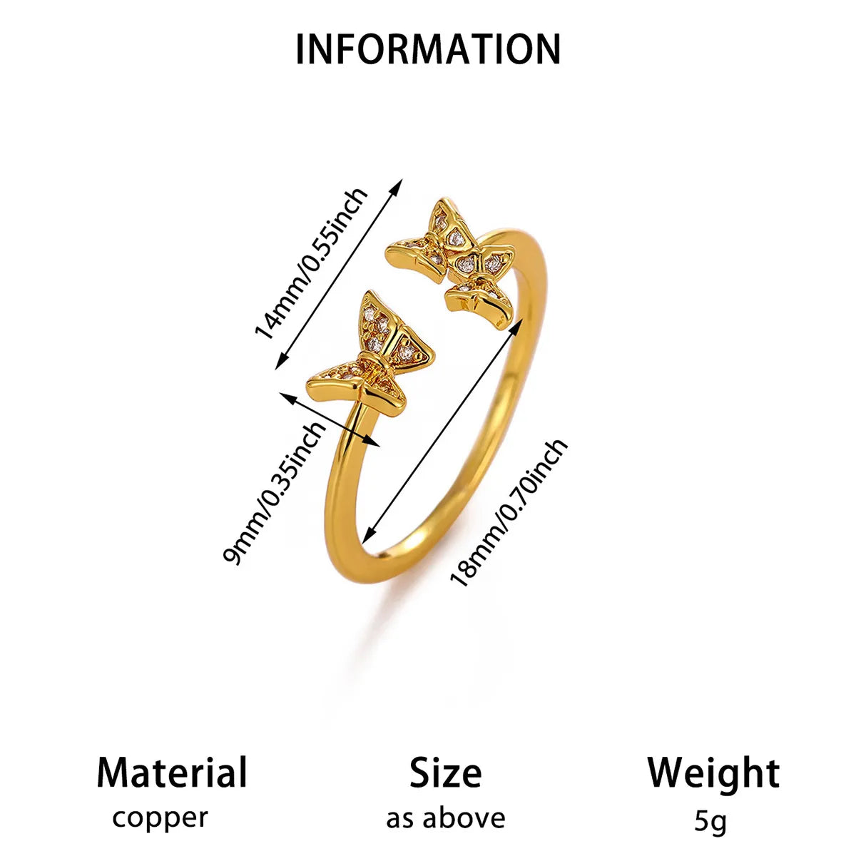 Butterfly Sparkle Copper 18K Gold Plated Ring
