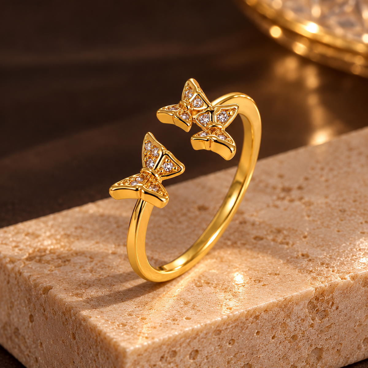 Butterfly Sparkle Copper 18K Gold Plated Ring