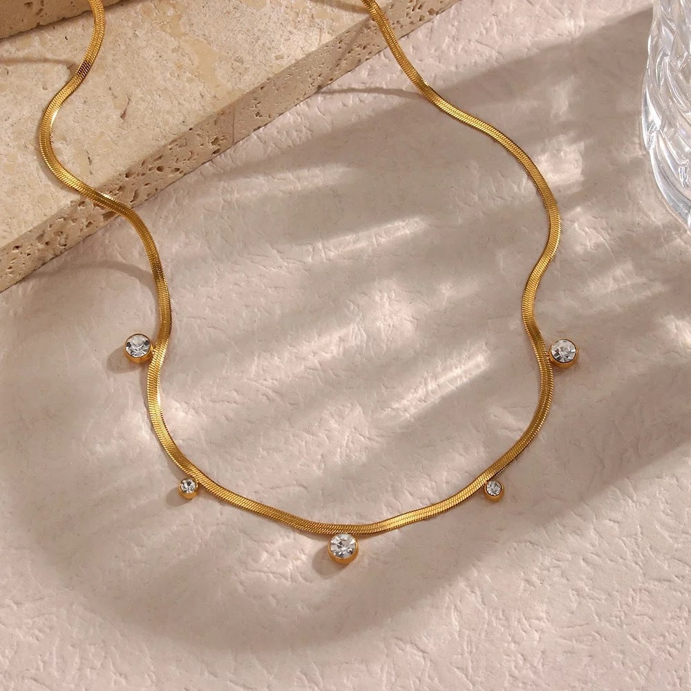 Diamond Cord Titanium Steel Zircon 18k Gold Plated Choker