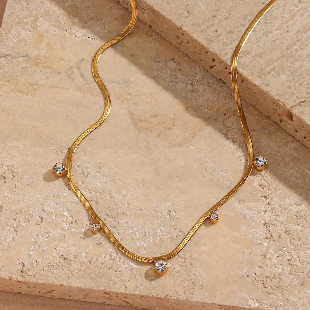 Diamond Cord Titanium Steel Zircon 18k Gold Plated Choker