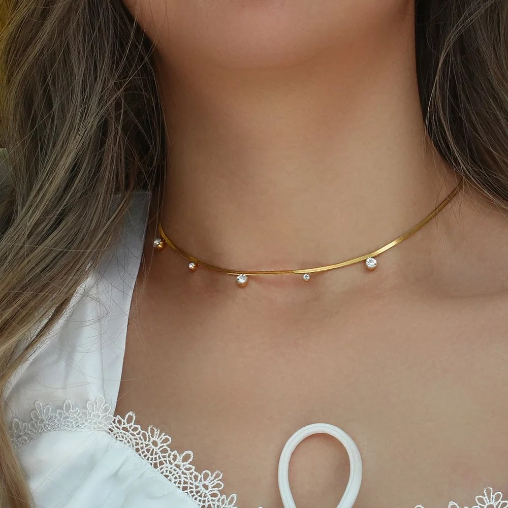 Diamond Cord Titanium Steel Zircon 18k Gold Plated Choker