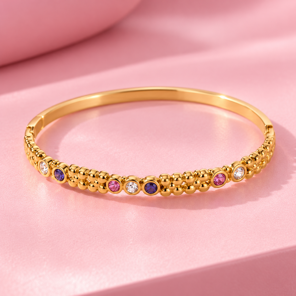 Purple Pink Zirconia 18K Gold Plated 304 Stainless Steel Bracelet