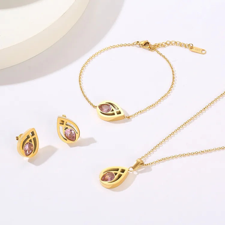 Dropped 18K Gold Plated Water Titanium Steel Bracelet Necklace Set