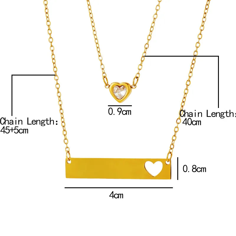 Heart Zirconia Open 18K Gold Plated 304 Stainless Steel Layered Necklace