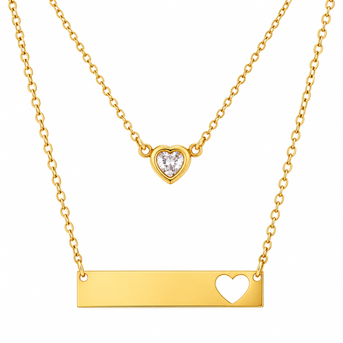 Heart Zirconia Open 18K Gold Plated 304 Stainless Steel Layered Necklace