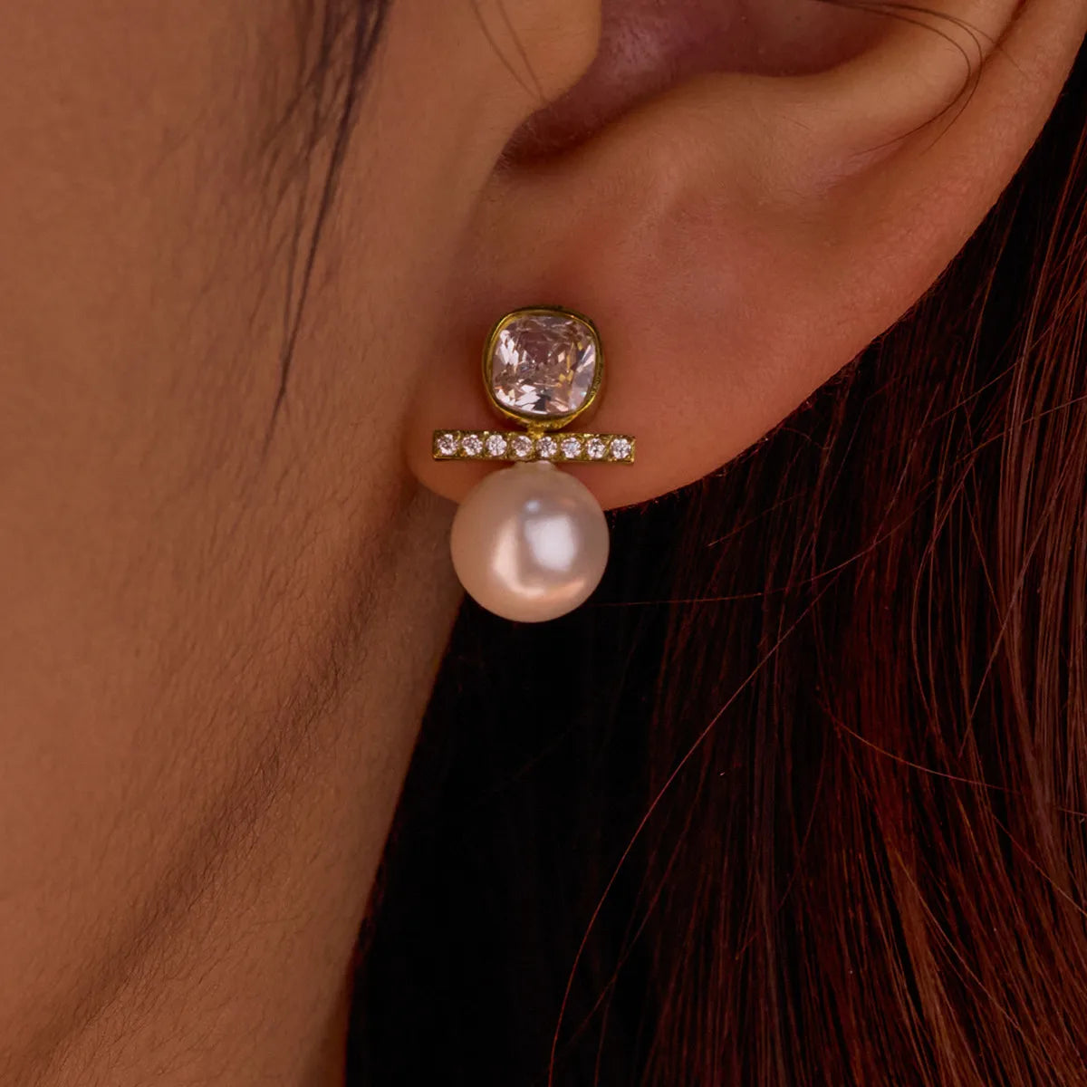 Lady Square Plating 304 Stainless Steel 18K Gold Plated Ear Stud