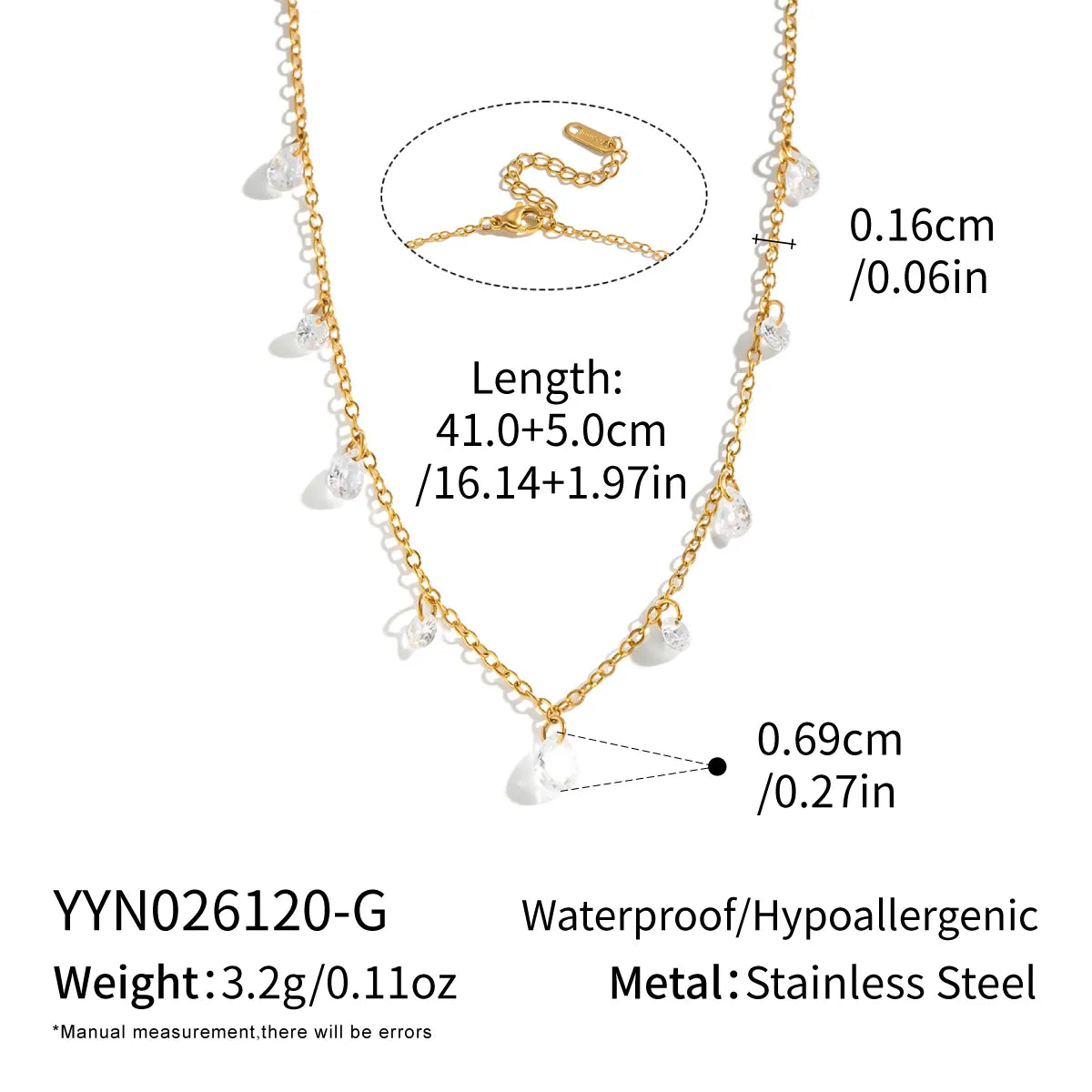 Total Zirconia 18K Gold Plated 304 Stainless Steel Necklace