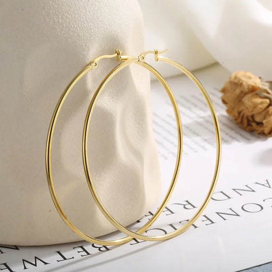 70mm or 100mm PVD Coated 18K Gold Plated Circle Stainless Steel Hoop Earring