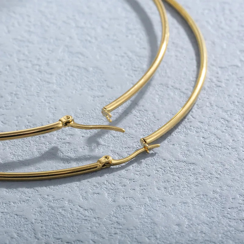 70mm or 100mm PVD Coated 18K Gold Plated Circle Stainless Steel Hoop Earring