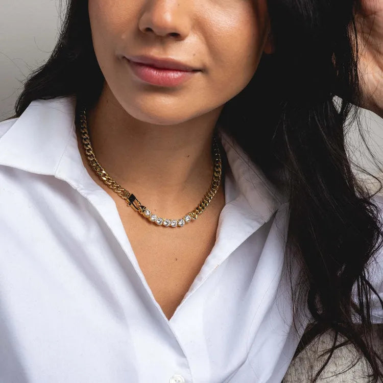 Diamond Hip Hop 14K Gold Plated Titanium Steel Necklace