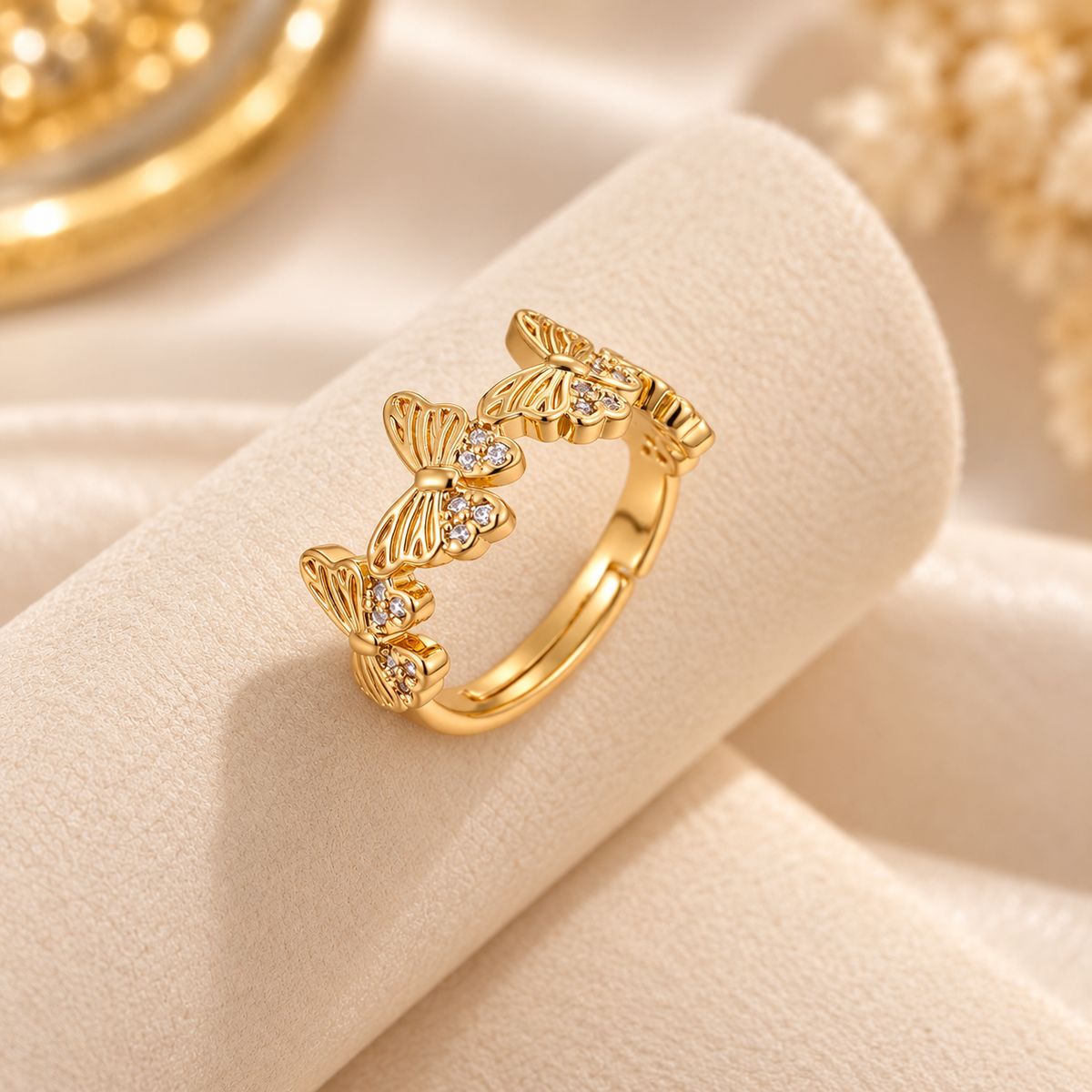 Butterfly Gemmed Copper 18K Gold Plated Ring