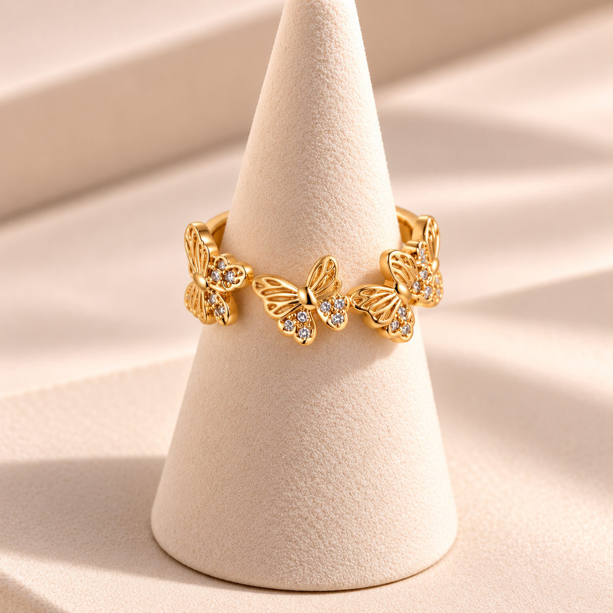 Butterfly Gemmed Copper 18K Gold Plated Ring