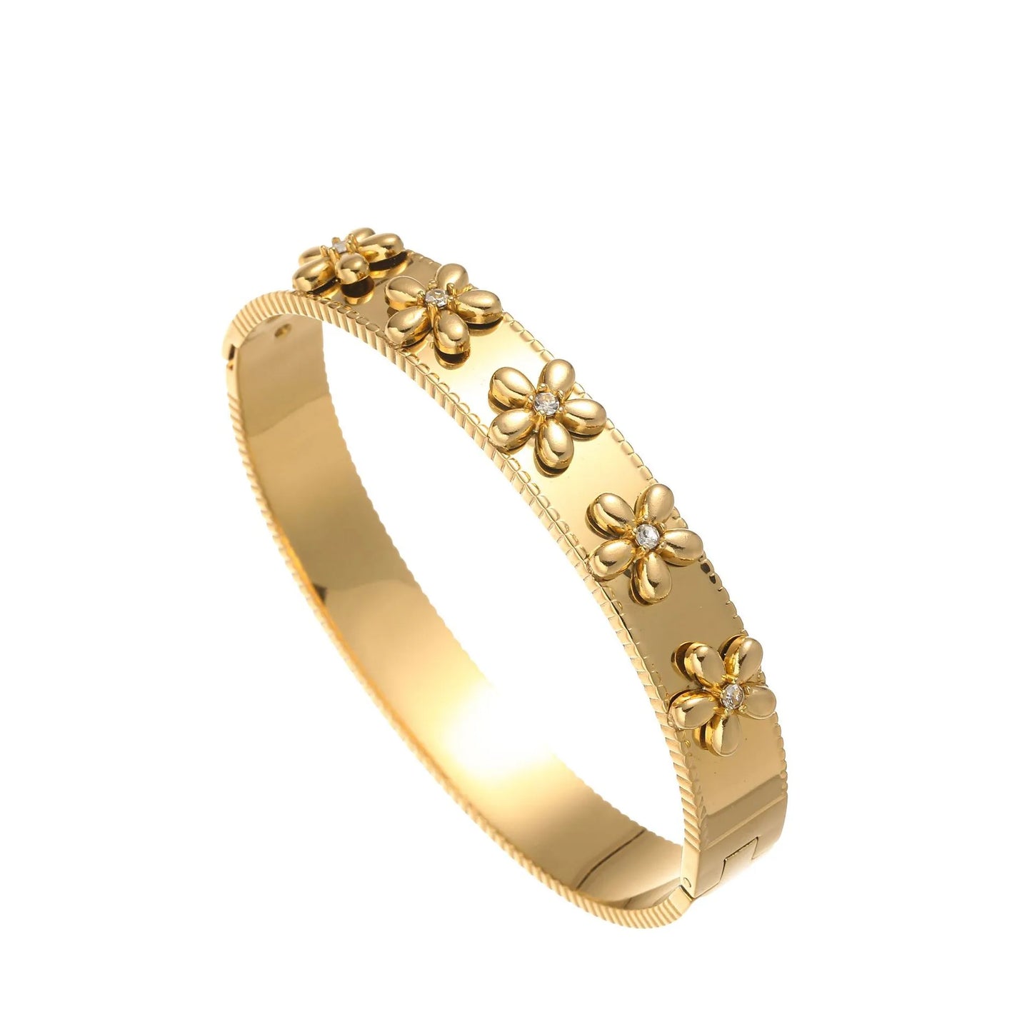 Floral Nail Titanium Steel 18K Gold Plated Non-Fading Polished Bracelet