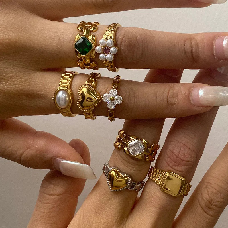 Pretty Hands 304 Stainless Steel 18K Gold Plated Waterproof Non Tarnish Mixed Metal Rings