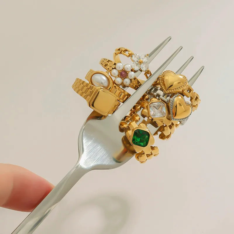 Pretty Hands 304 Stainless Steel 18K Gold Plated Waterproof Non Tarnish Mixed Metal Rings