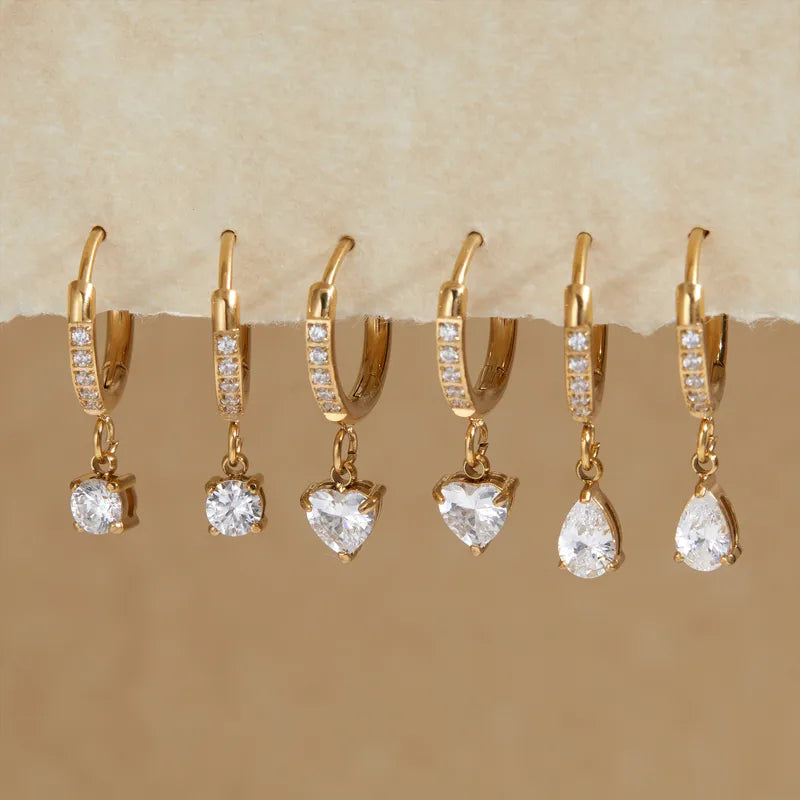 Diamond Water Drop 16K Gold Plated 304 Stainless Steel Earrings