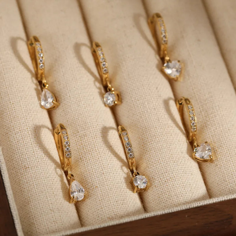 Diamond Water Drop 16K Gold Plated 304 Stainless Steel Earrings