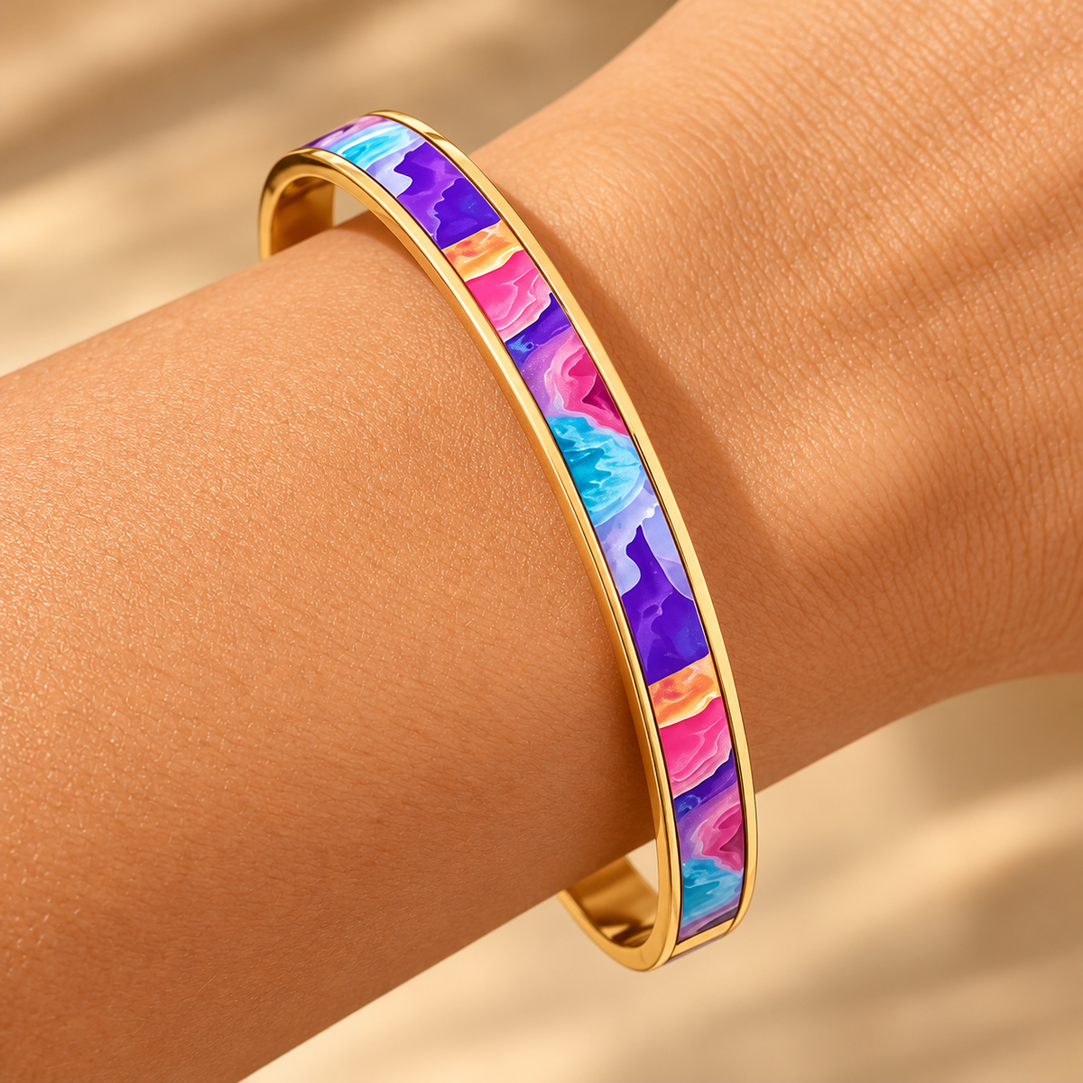 Color Pattern 18K Gold Plated 304 Stainless Steel Bracelet