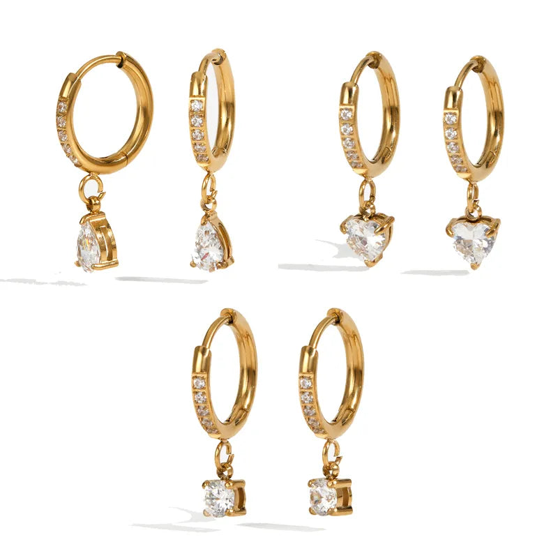 Diamond Water Drop 16K Gold Plated 304 Stainless Steel Earrings