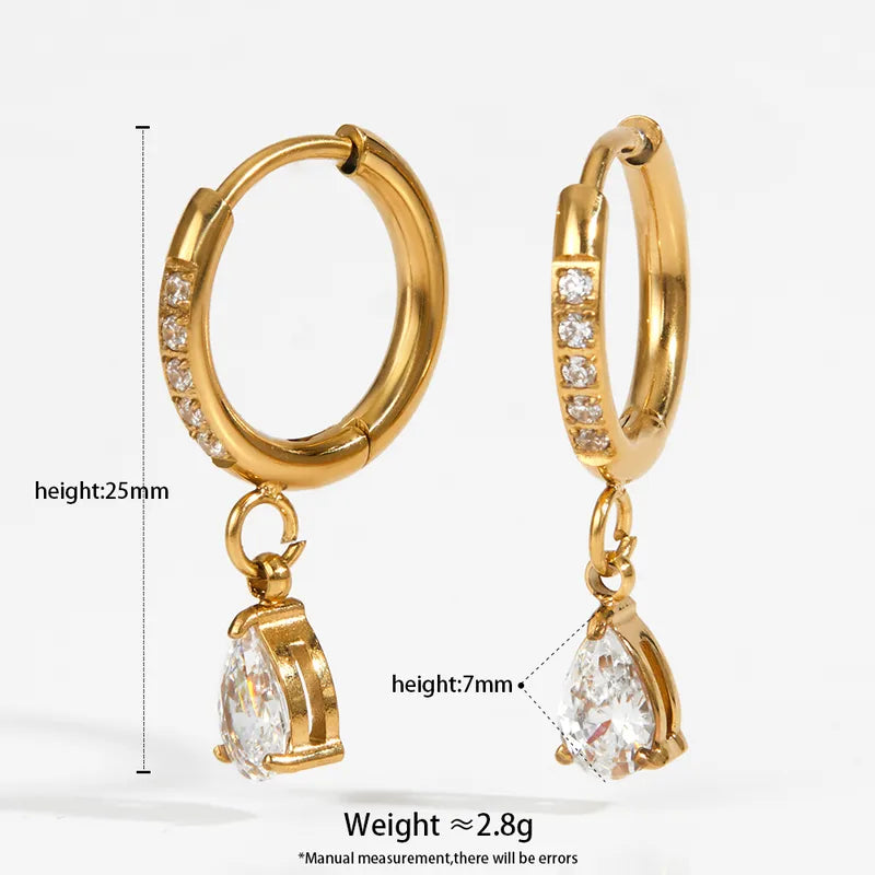 Diamond Water Drop 16K Gold Plated 304 Stainless Steel Earrings
