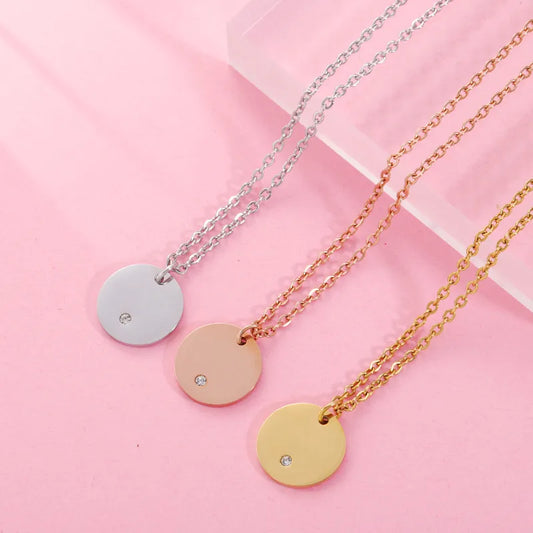 Diamond and Circle 18K Gold Plated and Stainless Steel Pendant Necklace
