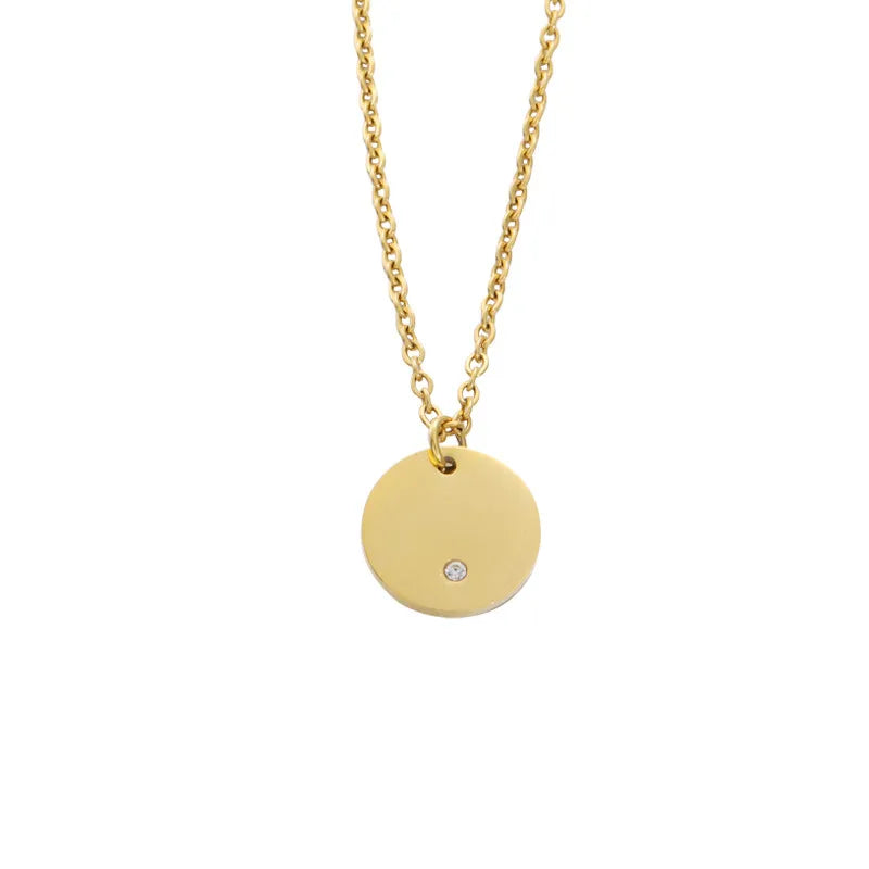 Diamond and Circle 18K Gold Plated and Stainless Steel Pendant Necklace