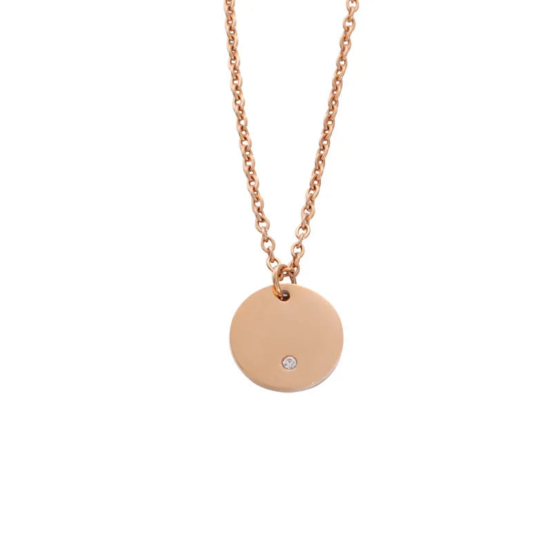 Diamond and Circle 18K Gold Plated and Stainless Steel Pendant Necklace