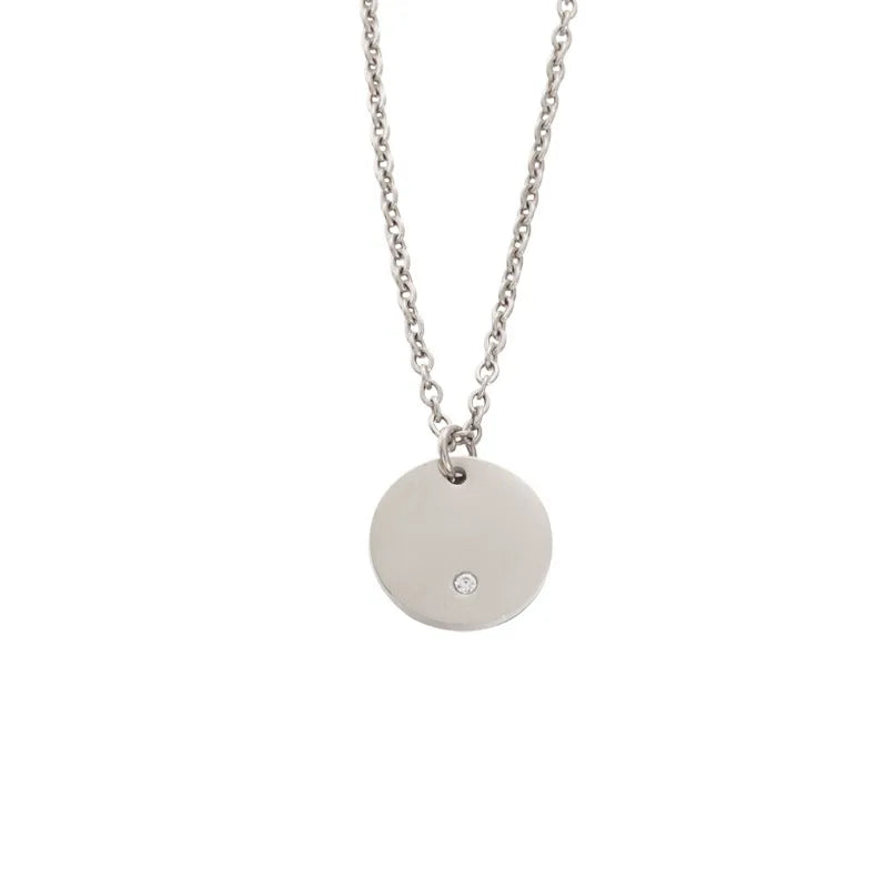Diamond and Circle 18K Gold Plated and Stainless Steel Pendant Necklace