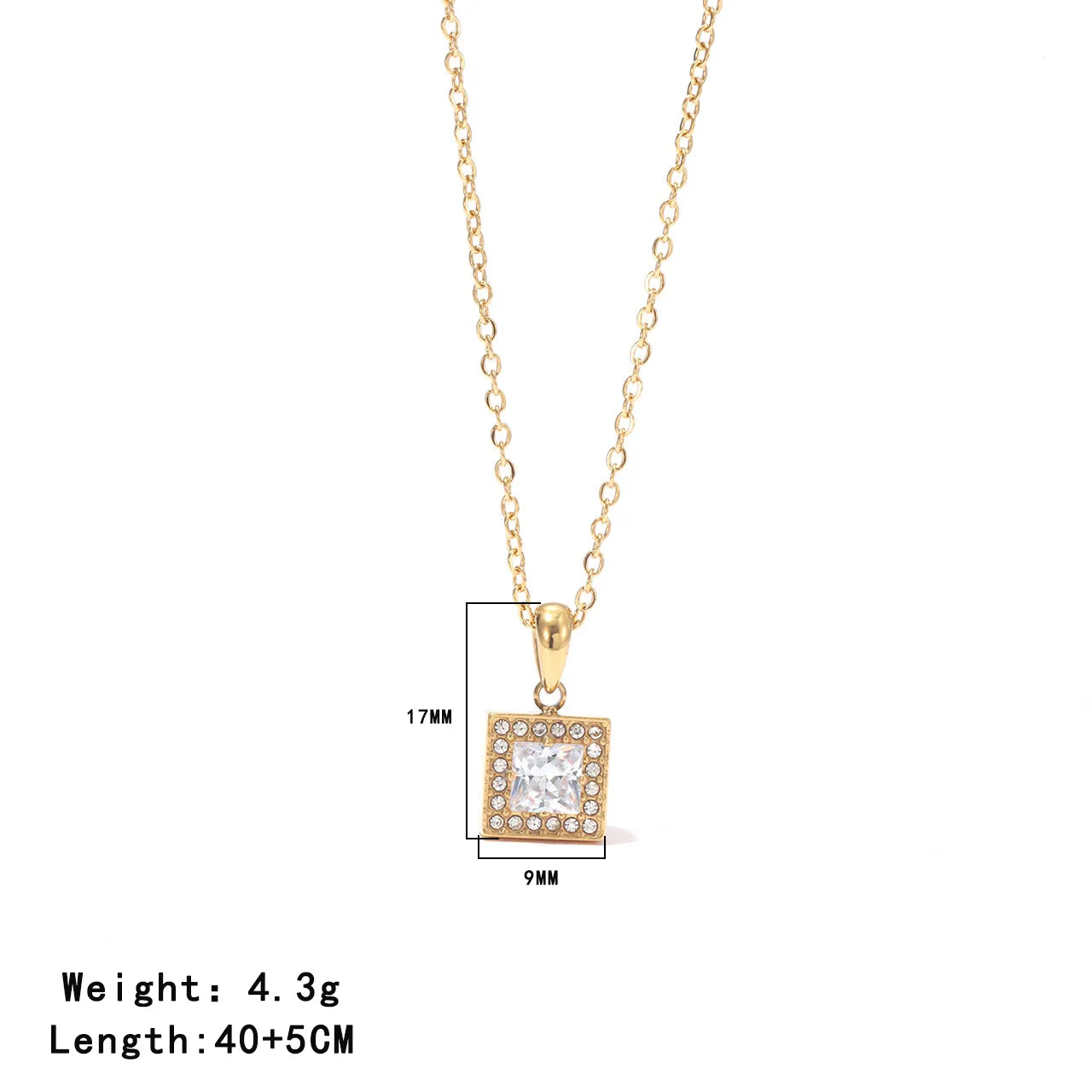 Square 304 Stainless Steel 16K Gold Plated Chain Pendant