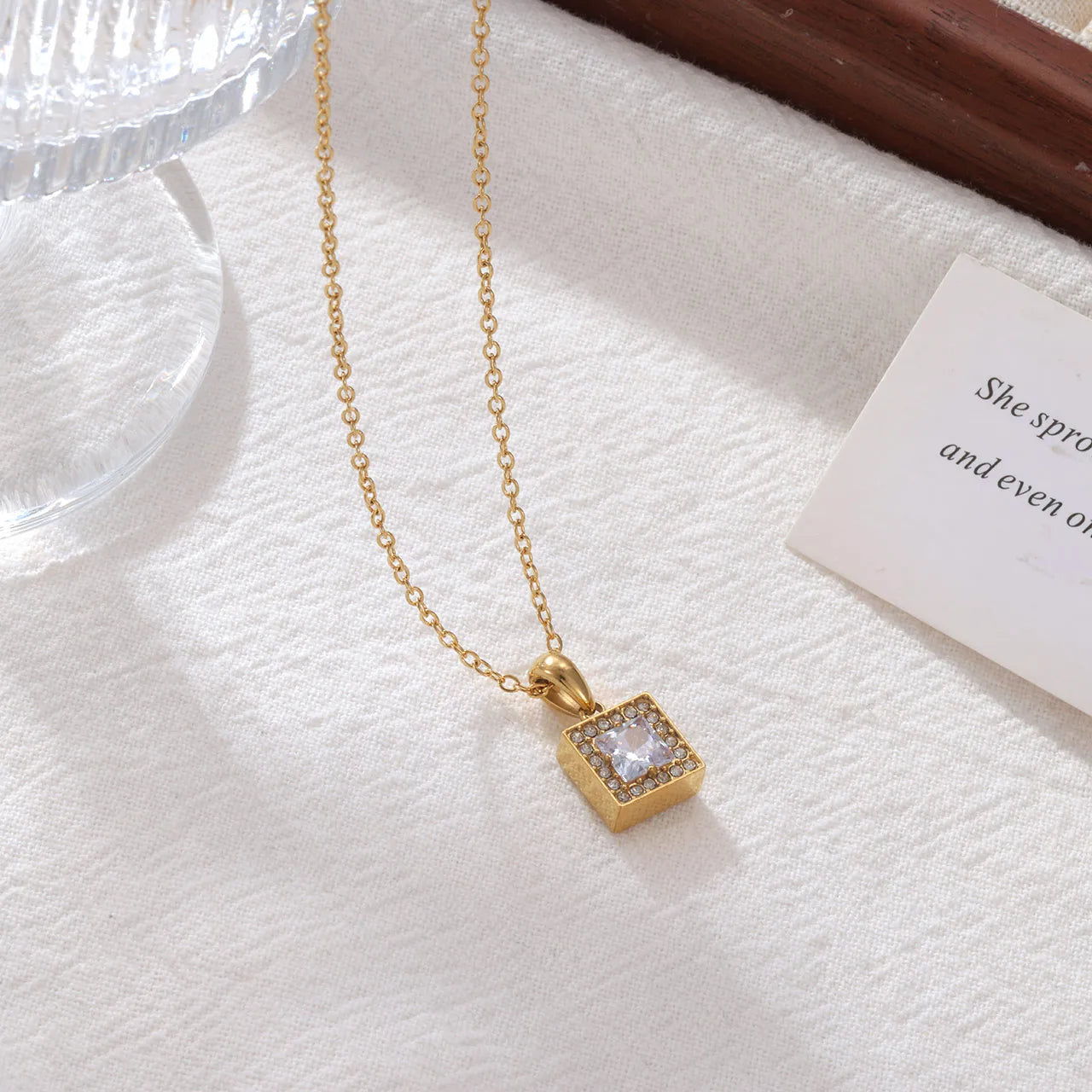 Square 304 Stainless Steel 16K Gold Plated Chain Pendant